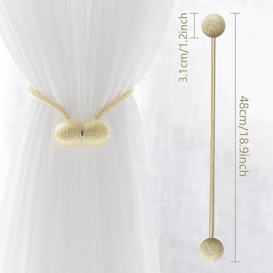 Rideau de Luxe Embresse | Porte-rideaux beige | Accessoire de décoration de fenêtre | Embrasses pour rideaux | Cordon de rideau magnétique | 4 pièces | 40 cm | Beige