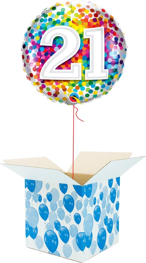 Helium Ballon Verjaardag - gevuld met helium - 21 Jaar - Confetti dots - Cadeauverpakking - Happy Birthday - Folieballon - Helium ballonnen verjaardag