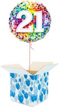 Anniversaire Ballon à l' hélium - Rempli d'hélium - 21 ans - Confettis - Emballage cadeau - Happy anniversaire - Ballon en aluminium - Anniversaire de ballons à l'hélium