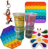 FIDGETLY | Pop it pakket - Super Unicorn Slijm- pakket 8 stuks - Oranje Supporter Telefoon hanger - Dimple Digit Vlinder Wit - Super Unicorn Slijm 65g - Vierkante Regenboog pop it - Octogoon 
