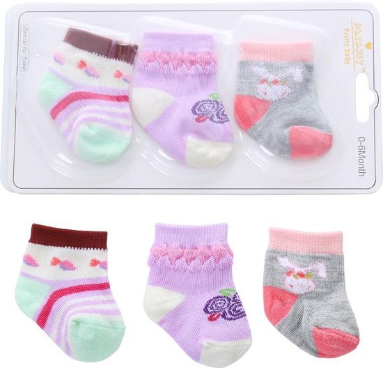 Newborn Sokjes Meisjes - Baby Sokjes 0-6 maanden - 3 paar baby sokken - Merkloos