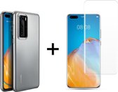 Huawei P40 Pro hoesje siliconen case transparant - 1x Beschermglas Huawei P40 Pro Screenprotector UV