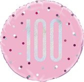 Helium Ballon 100 Jaar Roze 45cm leeg