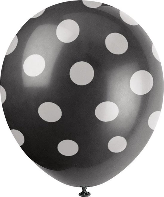 UNIQUE - 6 zwarte ballonnen met witte stippen - Decoratie > Ballonnen