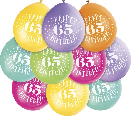 Ballonnen 65 Jaar Happy Birthday 28cm 10st
