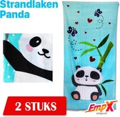 2x Panda Bamboe - Strandlaken - 70 x 140 cm - Badstof Strandlakens - kinderen Strandlakens Strandlakens Bamboe - Blauw/Turquoise - pandabeer bamboe - 100% katoen + EmpX Sticker