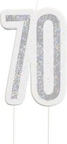 Kaars 70 Jaar Glitter Zilver 8,5cm