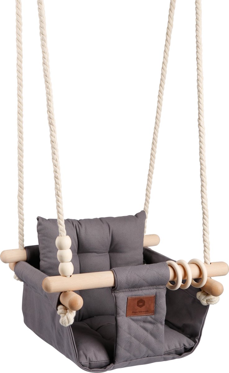 Luxe Baby / Kinder Schommel voor binnen of buiten! - Baby Swing Donker Grijs - Schommelstoel inclusief Zachte Kussens, Veiligheidsriem en Bevestigingsmaterialen - Gemonteerd Verzonden!
