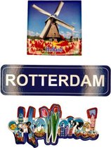 Koelkastmagneten Set: Holland & Rotterdam - Kleur - Souvenirs - 3 stuks