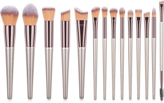 Evvie Professionele make-up kwasten set - 14-delig - champagne goud