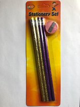 POTLOOD GLITTER  18 cm - 2 x paars - 2 x goud met puntenslijper