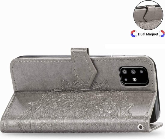 Bookcase Samsung Galaxy A51 - Grijs - Fleurs - Etui Portefeuille