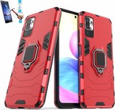 Xiaomi Redmi Note 10 5G Robuust Kickstand Shockproof Rood Cover Case Hoesje - 1 x Tempered Glass Screenprotector ATBL