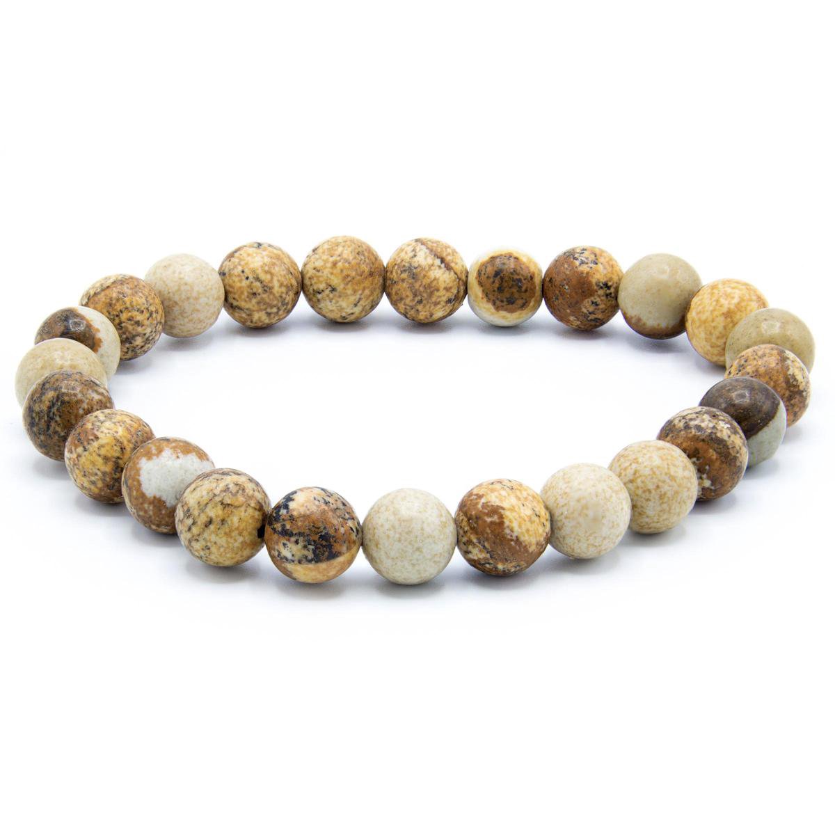 Victorious Natuurstenen Kralen Armband – Heren Armband – Dames Armband – Bruin Crème – 18cm