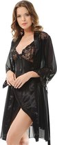 Dames satijn Pyjama Nachtkleding | 2-delige set | Gewaad | Sexy Lingerie | Nachtjapon | Elegant satijn Ochtendjas | Nachtjurk | Nachthemd | zwart | Maat S