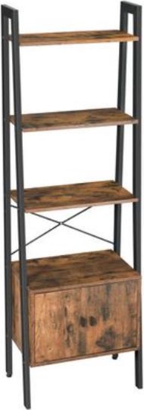 Segenn's Boekenkast - staande plank - ladderplank - boekenplank met kast - woonkamerplank - 4 planken -  56 x 34 x 173 cm - industrieel design - vintage - donkerbruin