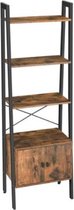 Segenn's Boekenkast - staande plank - ladderplank - boekenplank met kast - woonkamerplank - 4 planken -  56 x 34 x 173 cm - industrieel design - vintage - donkerbruin