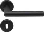 Slotman Solutions Mat zwart Deurklink RVS met rond rozet en sleutelgat - Deurkruk zwart voor stijlvolle en elegante uitstraling