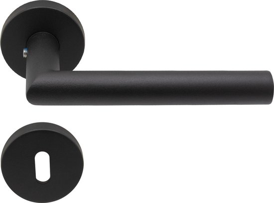 Slotman Solutions Mat zwart Deurklink RVS met rond rozet en sleutelgat -  Deurkruk... | bol.