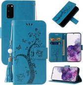 Voor Samsung Galaxy S20 Reliëf Lucky Tree Horizontale Flip Lederen Case met Houder & Kaartsleuf & Portemonnee & Lanyard (Blauw)