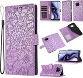 Voor Xiaomi Mi 10T Lite 5G Huid Voelen Reliëf Zonnebloem Horizontale Flip Lederen Case met Houder & Kaartsleuven & Portemonnee & Lanyard (Paars)