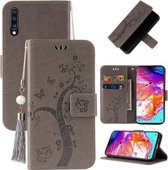 Voor Samsung Galaxy A50 Reliëf Lucky Tree Horizontale Flip Lederen Case met Houder & Kaartsleuf & Portemonnee & Lanyard (Grijs)
