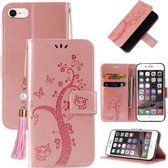 Lucky Tree horizontale flip lederen tas met reliëf en kaartsleuf & portemonnee & lanyard voor iPhone SE 2020/8/7 (rosé goud)