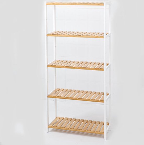 Schoenenrek voor 20 paar schoenen - Schoenen Rek bamboe hout met 5 etages - Opbergrek - badkamerrek - 60 x 25 x 132 Cm