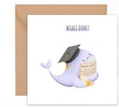 Whale done! Geslaagd - wenskaart - diploma gehaald - hoera geslaagd - schattige pun kaart - walvis kaart - kaart met envelop