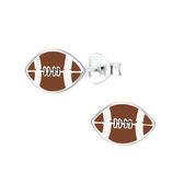 Joy|S - Zilveren American football oorbellen - bruin - 10 x 7 mm