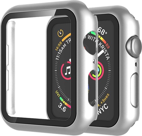 Geschikt voor Apple Watch 4/5/6 44 mm Hoesje en Screen protector in 1 -  Zilver - | bol.com