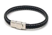 Armband Heren - Gevlochten Leer - Sluiting RVS - Lengte 21 cm - Zwart en Wit