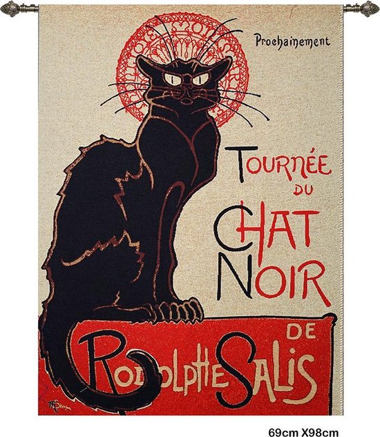 Wandkleed - Gobelinstof - Tournée du Chat noir – Zwarte kat - Kat - T.A. Steinlen - 69 x 98 cm