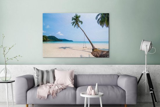 Tableau sur Toile Plage - Palmiers - Balançoire - 120x80 cm - Décoration murale
