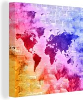Canvas Wereldkaart - 50x50 - Wanddecoratie Wereldkaart - Kleuren - Abstract