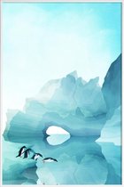 JUNIQE - Poster in kunststof lijst Penguins by Day -30x45 /Blauw &