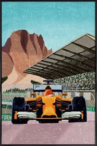 JUNIQE - Poster in kunststof lijst Formule 1 -40x60 /Blauw & Bruin
