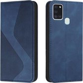 Voor Samsung Galaxy A21s Skin Feel Magnetisch S-type Effen Kleur Horizontale Flip Lederen Case met Houder & Kaartsleuf & Portemonnee (Blauw)