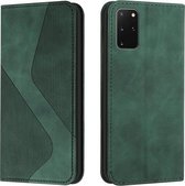 Voor Samsung Galaxy S20+ Skin Feel Magnetisch S-type Effen Kleur Horizontale Flip Lederen Case met Houder & Kaartsleuf & Portemonnee (Groen)