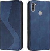 Voor Samsung Galaxy A11 / M11 Skin Feel Magnetisch S-type Effen Kleur Horizontale Flip Lederen Case met Houder & Kaartsleuf & Portemonnee (Blauw)