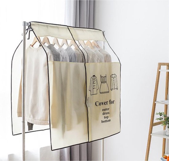 TDR - Housse de vêtement - Respirante et anti-poussière - Fenêtre transparente - Protection contre la poussière pour Manteaux habillés Shirts Costumes Veste - 90 x 100 cm - Beige