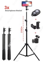 3x Camerastatief 210Cm Voor Fotocamera en Smartphone - iPhone - Canon - Nikon - Spiegelreflexcamera Inc. Bluetooth Remote Shutter, Telefoonhouder, 360 ° Draaigreep horizontaal - Sm