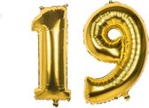 19 Jaar Folie Ballonnen Goud - Happy Birthday - Foil Balloon - Versiering - Verjaardag - Jongen / Meisje - Feest - Inclusief Opblaas Stokje & Clip - XL - 82 cm