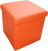 Vouwbare Opberg Poef - Voetenbank - Zitkubus-  met opbergruimte - Opbergbox - Imitatieleer - Oranje