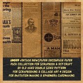 Antique Brown Newspaper- amber vintage newspaper decoupage paper pack collection for scrapbook & DIY craft 20 old aged double sided pattern for scrapbooking & collage art 4 design for invitation making & ephemera cardmaking