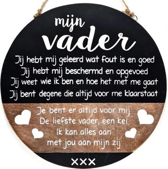 houten tekstbord rond 40cm Mijn vader natural/black/vaderdag