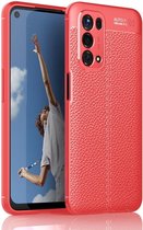 Oppo A74 5G Hoesje TPU met Leren Litichi Textuur Back Cover Rood