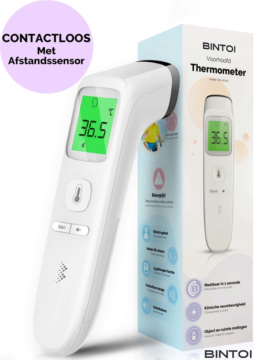 Bintoi XE200 - Digitale Infrarood Thermometer voorhoofd - Temperatuurmeter - Koortsthermometer voor