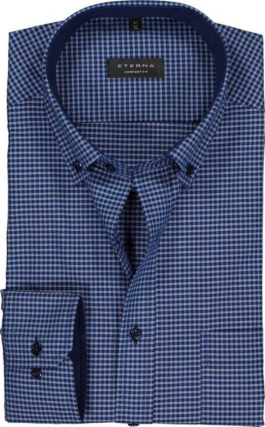 Chemise confort ETERNA - chemise homme popeline - carreaux bleus  (contraste) - Sans... | bol.com