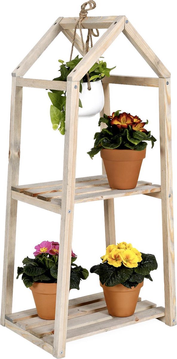 WDMT Houten Buiten Plantenrek - Tuin Plantenstandaard Hout - Buiten Planten Display Hout - Weerbestendig Plantenrek - Duurzaam Houten Plantenrek - Verticaal Tuinieren - Bloemenstandaard - Houten Tuinrek voor Planten - Balkon Plantenrek Hout - Bruin